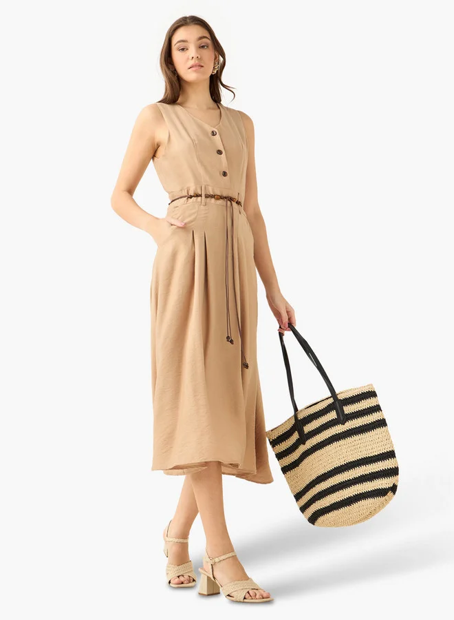 Splash FAV  Midi Shirt Dress with Belt for Women | Best Price UAE